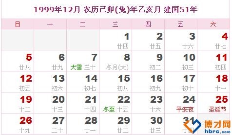 999年出生八字，1999年生辰八字对照表"