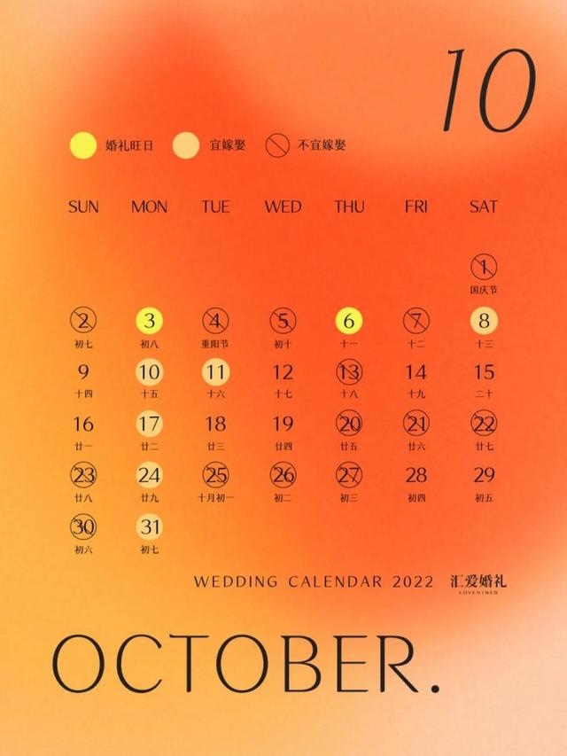 022年最宜嫁娶的日子，2022年上等嫁娶日10月份"