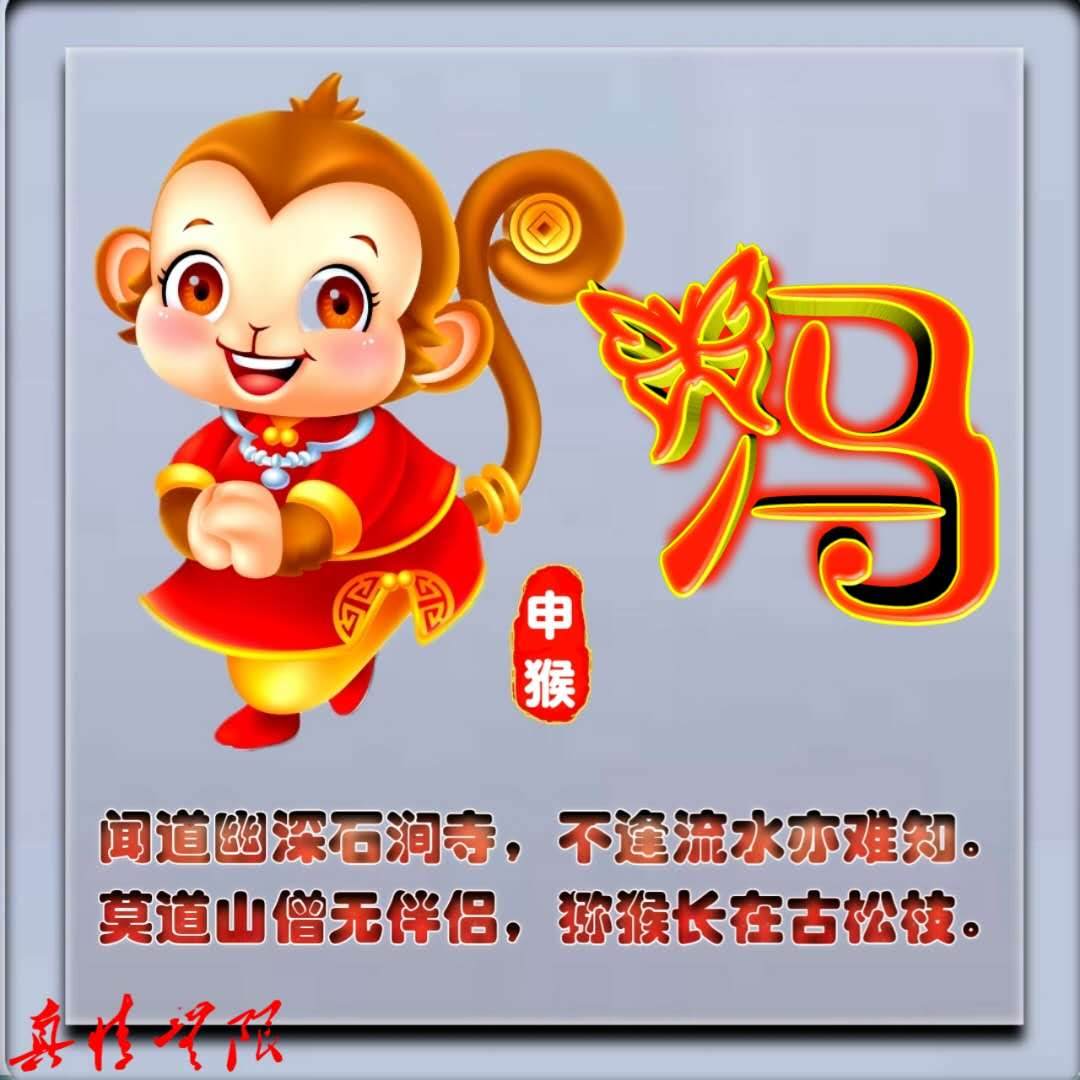 十二生肖卡通系列配诗姓氏微信头像（九）申猴